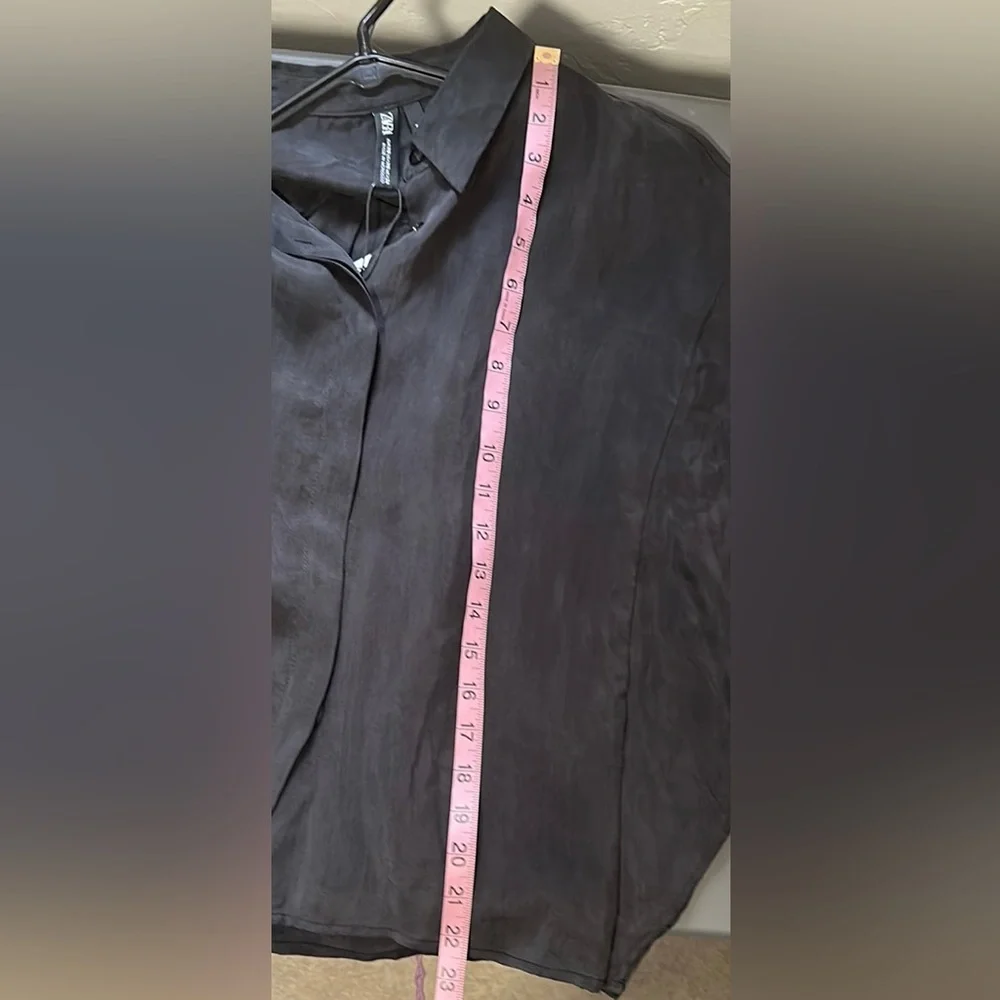 NWT Zara Lyocell black button down blouse XS - Picture 9 of 9